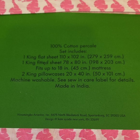 Kate Spade Pink Seahorse King Sheet Set - Picture 4 of 5